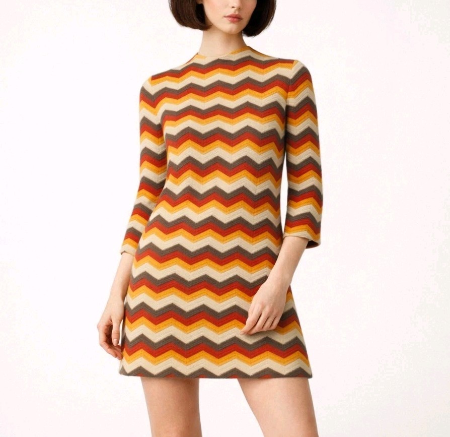 1960s 1970s Vintage Knit Chevron Strip Mini Dress Cadillac Venezia New York #27