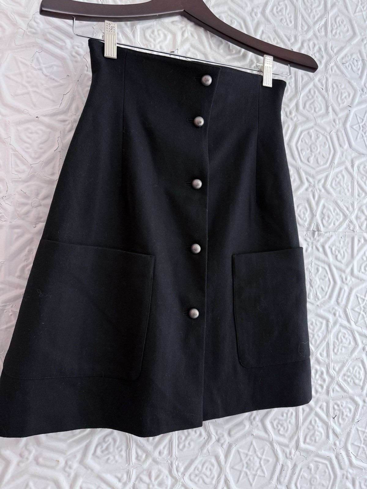 Vintage State of Claude Montana Wool Mini Skirt-Black-90s-Y2K-Minimalist-Design