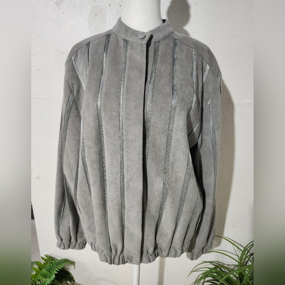 Vintage St. Croix Knits Gray Women’s Button Jacket Size Large. Stripe design.