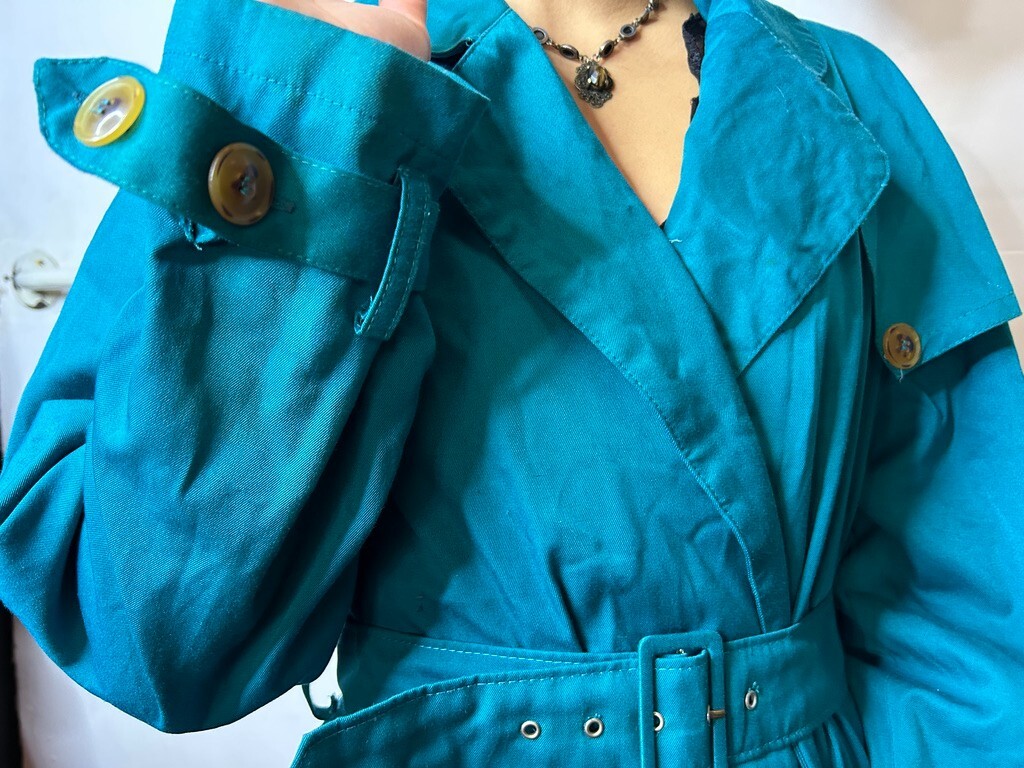 Vintage 1980s Spoiled Girls Australian Women’s Aqua Blue Trench Coat AU 8