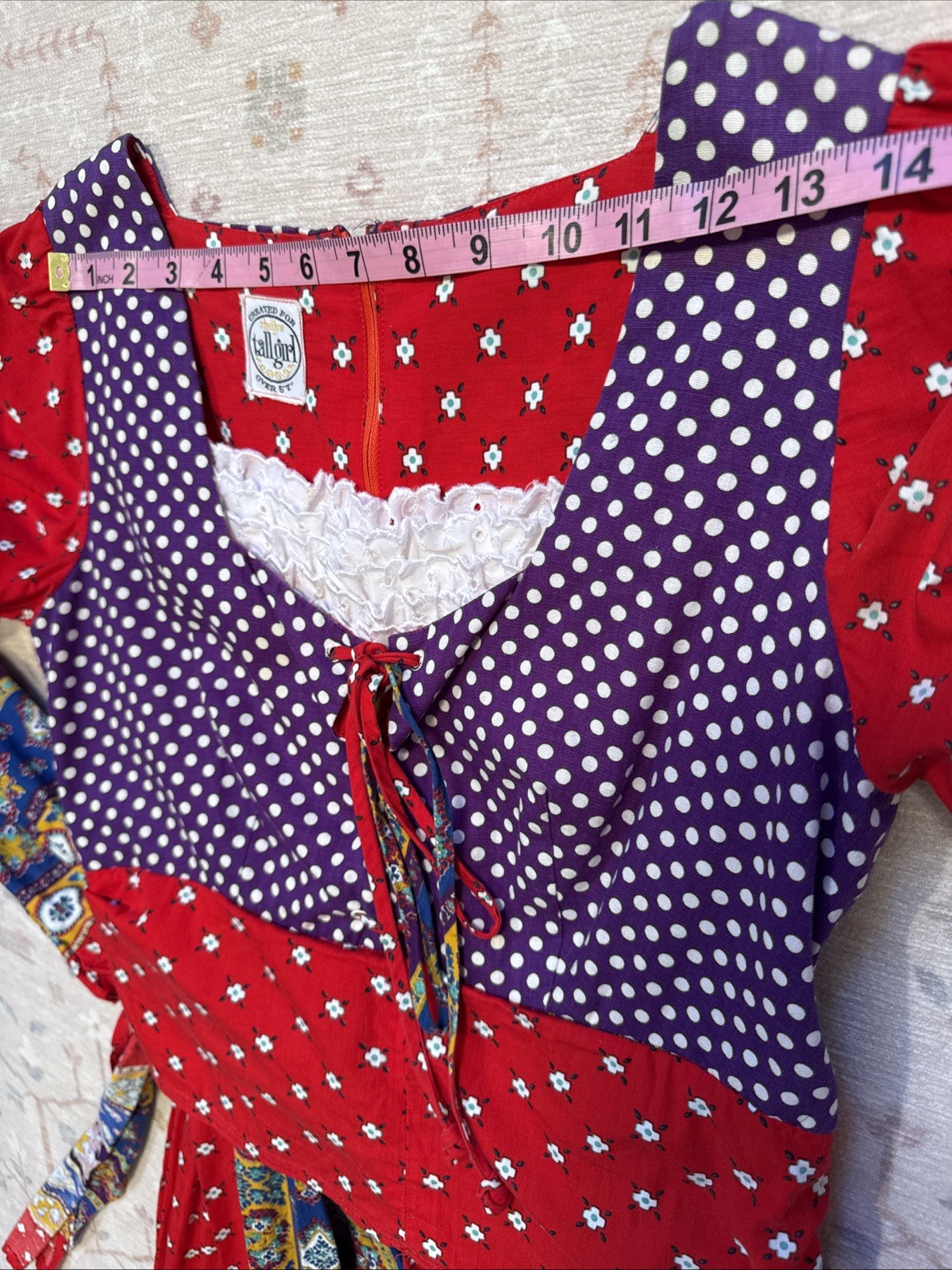 Vintage 60’s-70’s Shelly’s Tall Girl Boho Prairie Hippy Dress Corset Festival M