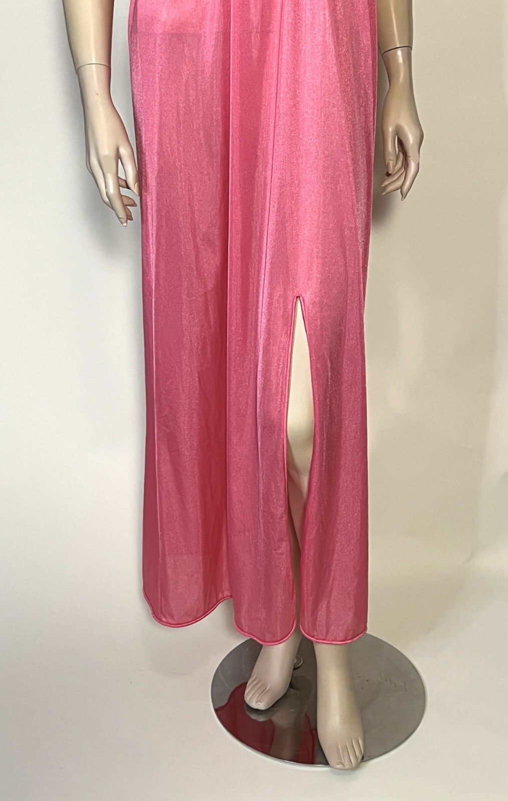 Vintage Sears Pink nylon double spaghetti strap nightgown with front slit size M