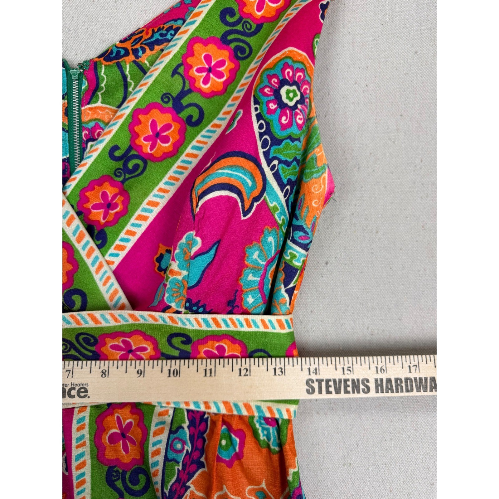 VTG Psychedelic Paisley Floral Maxi Dress Pink Orange Green Garden Party Boho