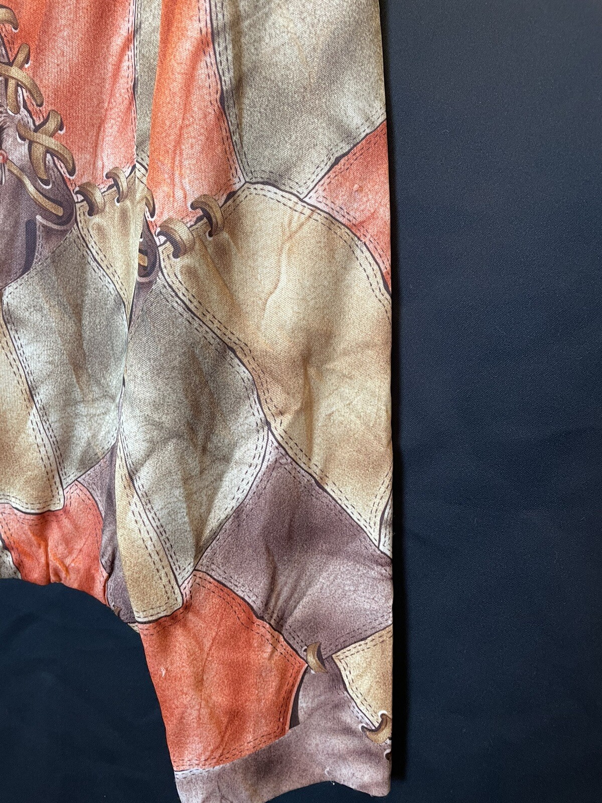 Vintage 1970s Whipstitch Leather Patchwork Feather Print Hippie Blouse Top Shirt