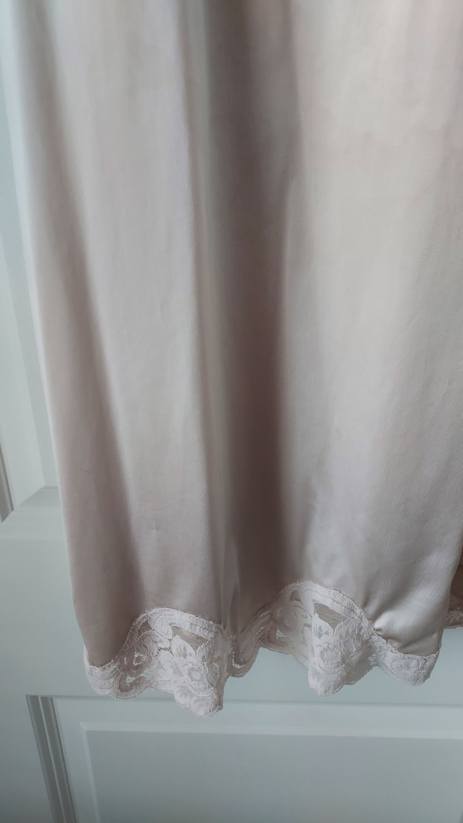 Vintage Slip Chemise Vanity Beige Ecru Nylon Antron III Lace Trim 36 Coquette