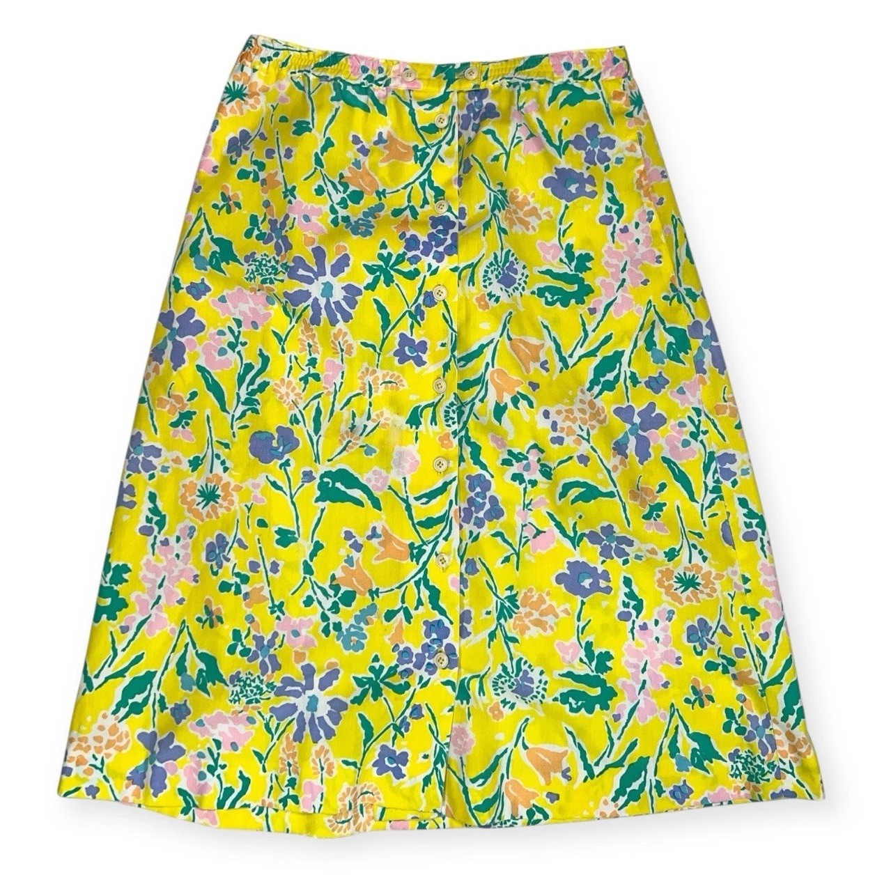 VTG SEA WAVES FLORAL SKIRT WHIMSICAL BEACH FLOWER POWER MOD HIPPIE BOHO LINEN M