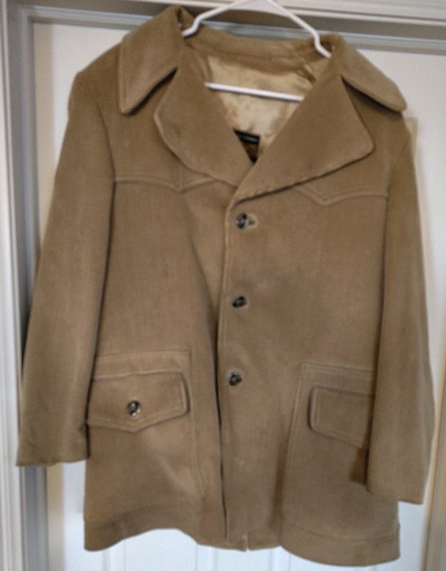 Vintage 70’s Brown Corduroy Coat By Cortefiel Size 42 R Very Rare Needs Button