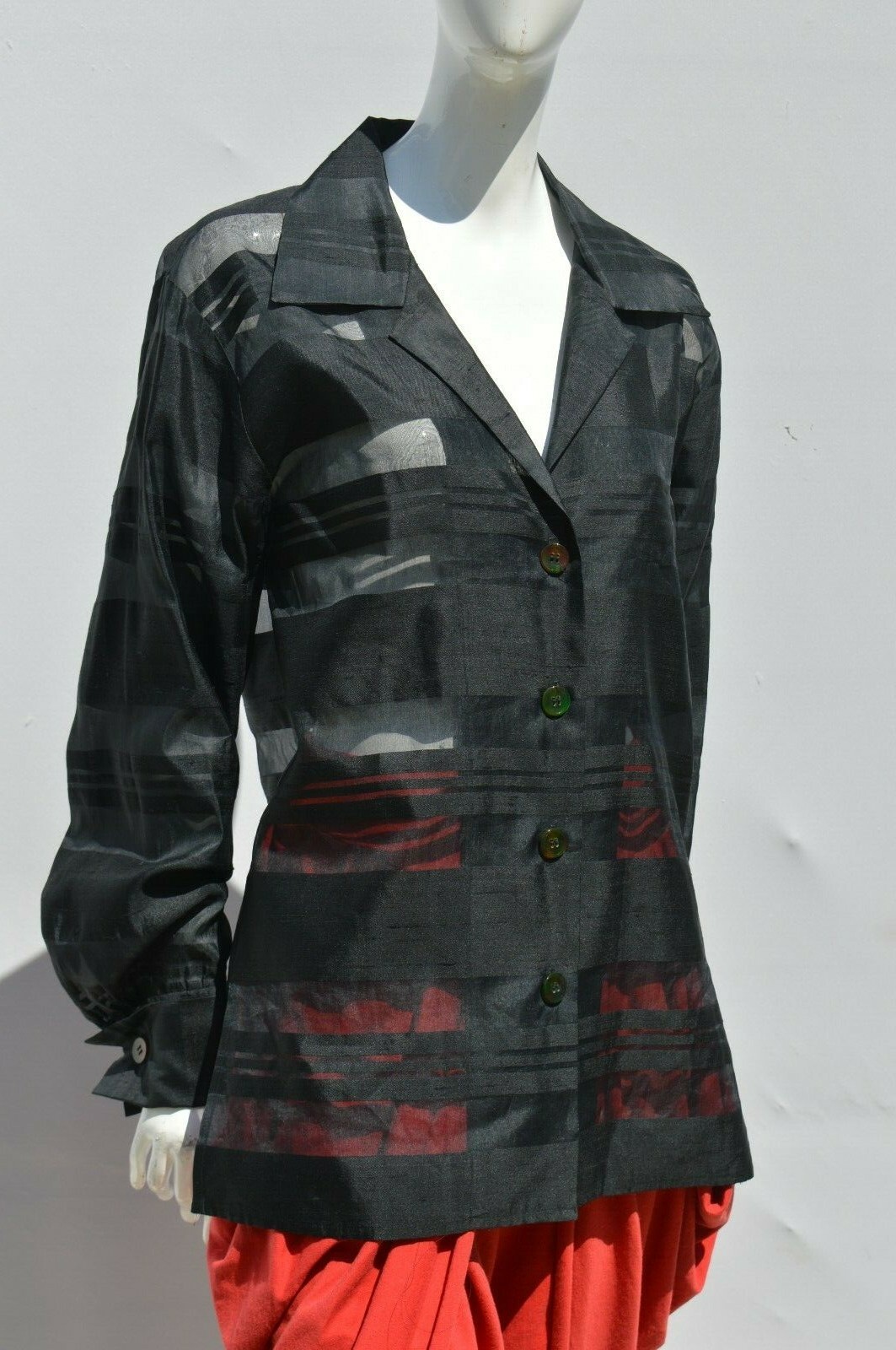 ANNA SUI Barneys NYC silk striped sheer sexy blouse top oversize size M used