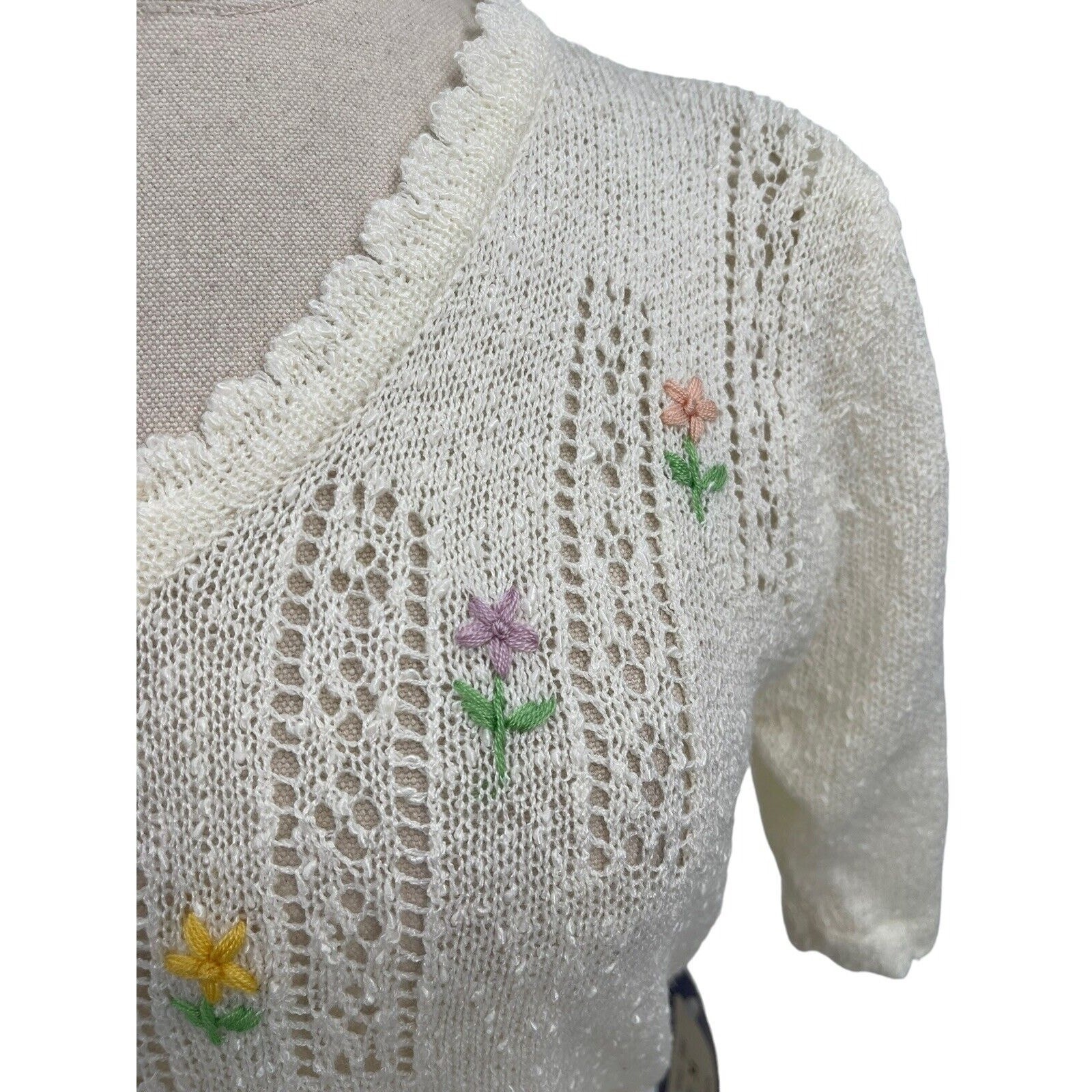 NWT Vintage Joni Blair Dress Boucle Knit Sweater Embroidered Flowers Medium