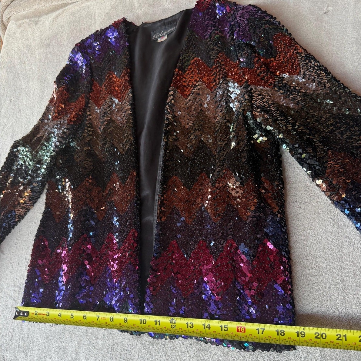 Vintage 80s Sequin Jacket Multicolor Iridescent Chevron Zigzag Evening Wear