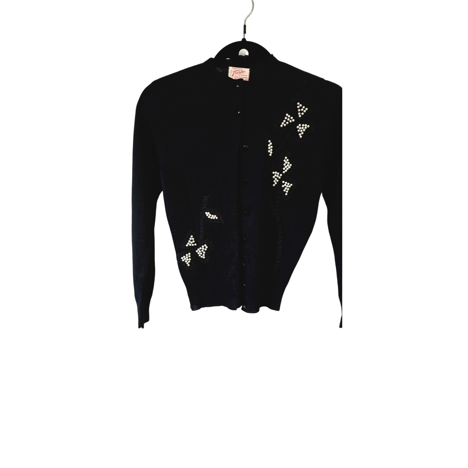 Vintage Turbo Cardigan Womens XS Black 1950s Beaded Embroidered Whimsygoth Goth