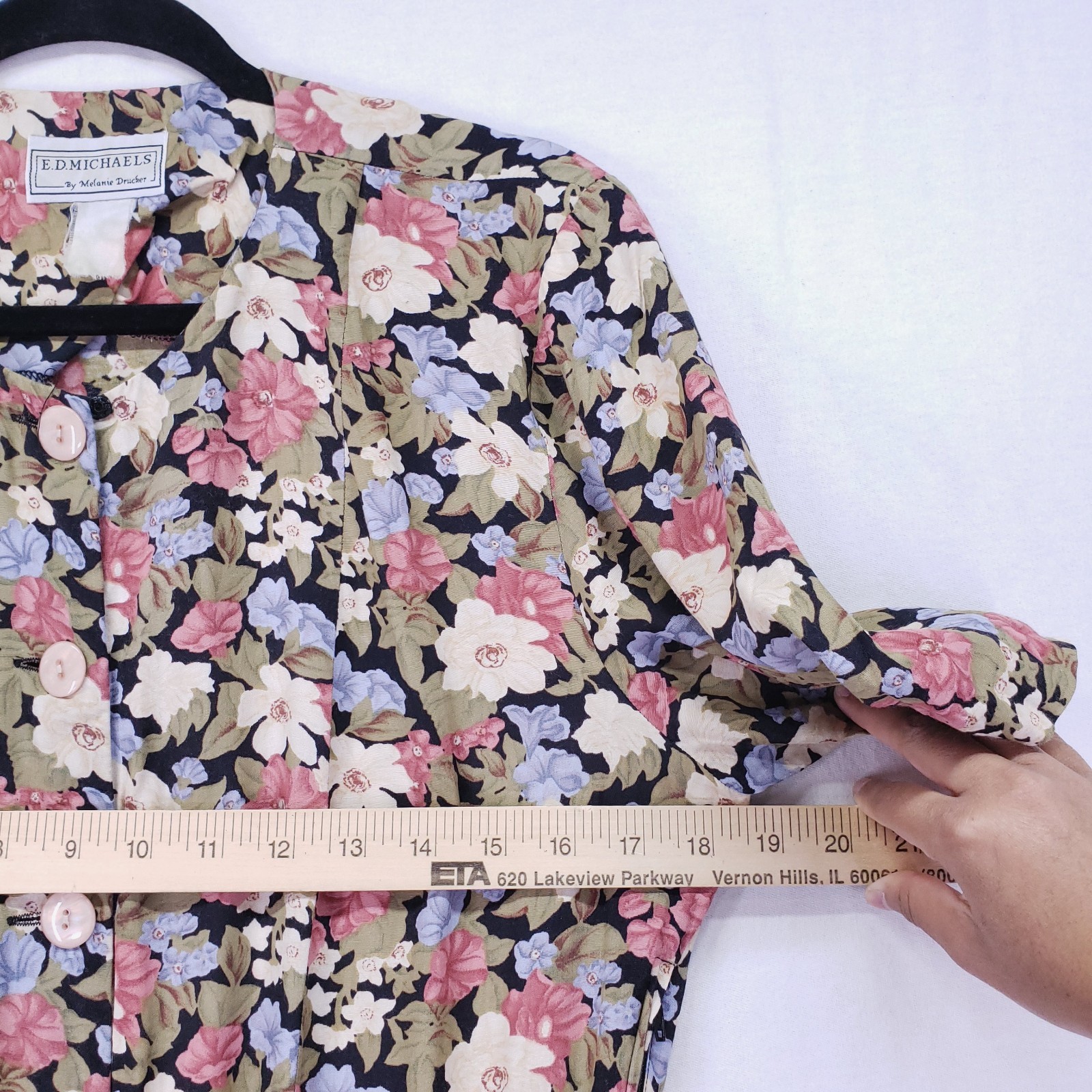 Vintage ED Michaels Melanie Drucker Floral Tea Midi A-line Cottagecore Dress