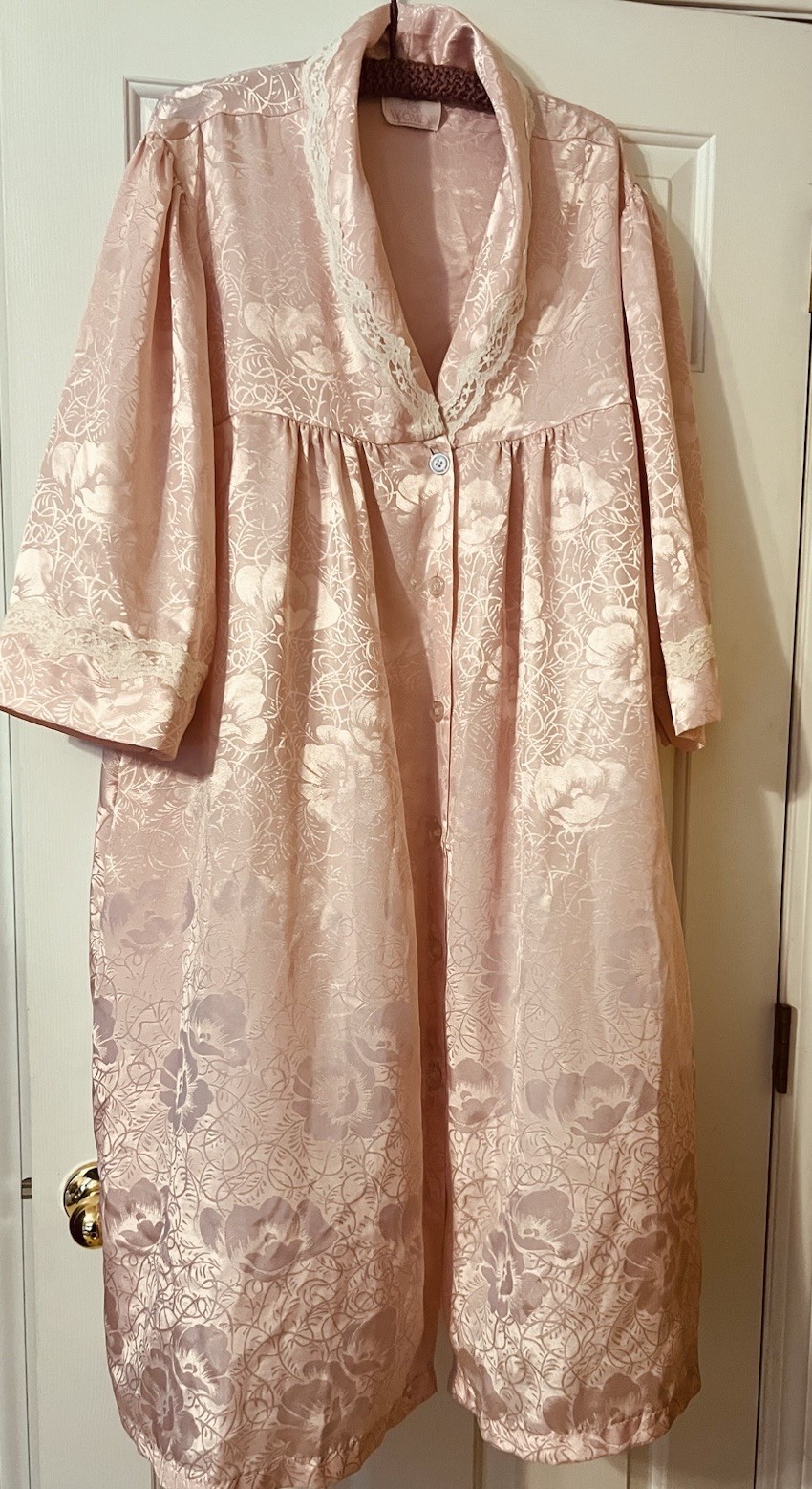 VTG 80s Just For Women Sears Pink Embossed Satin Button Front Robe Housecoat 3X