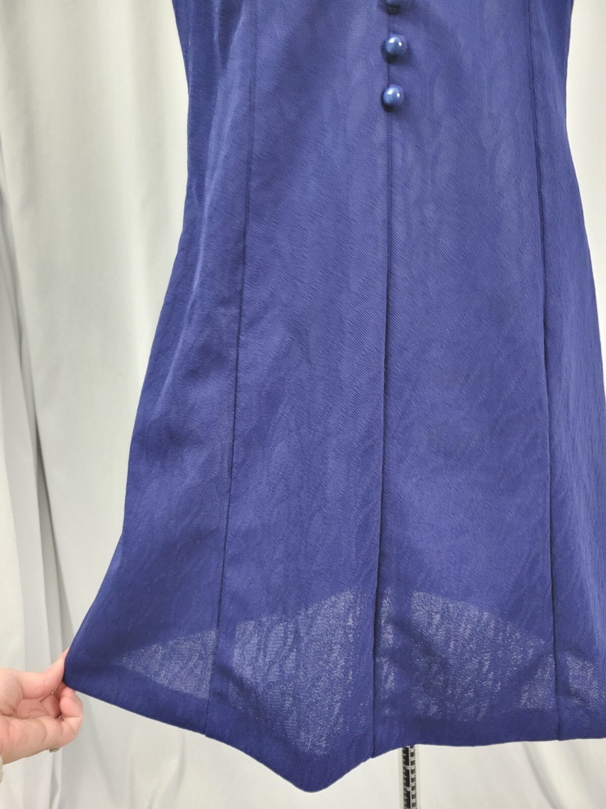 Vtg Navy Blue on Navy Blue Pattern Princess Seam Dress w Faux Buttons Size M/L?