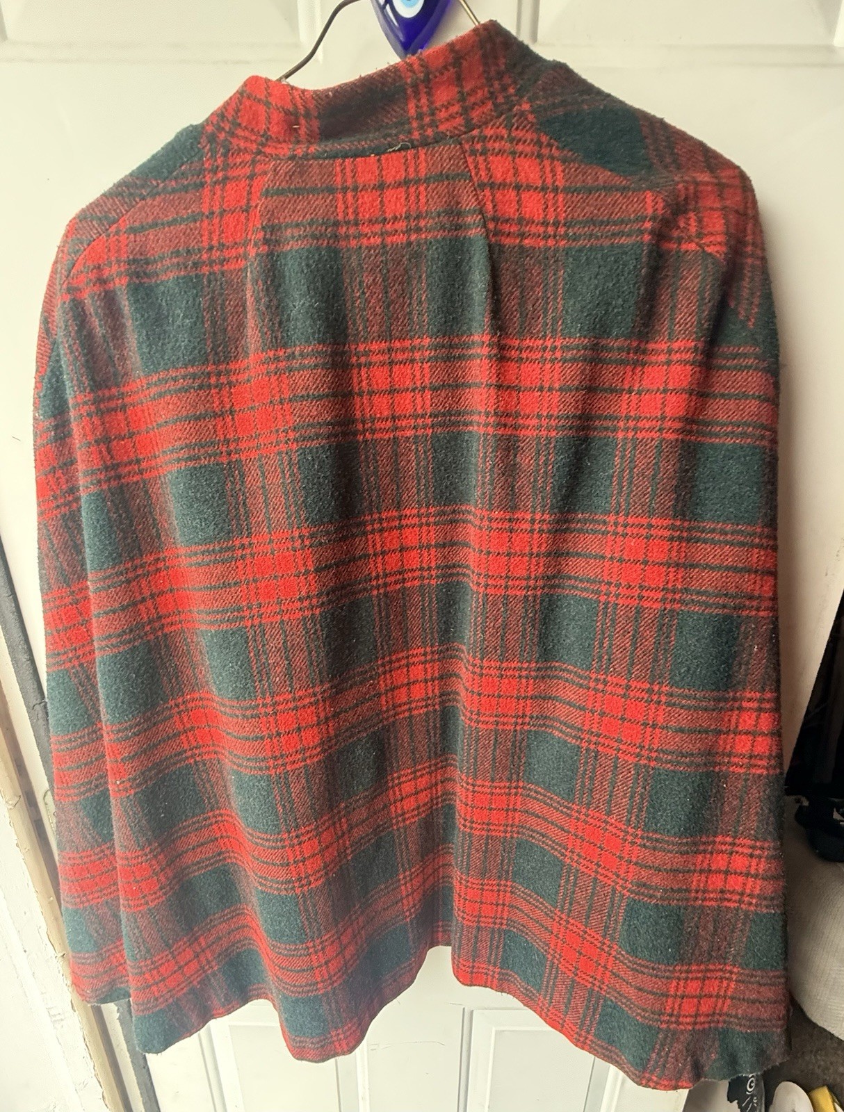 Vintage Wool Plaid Cape Red Black Tartan Capelet Cloak Restoration Project OS