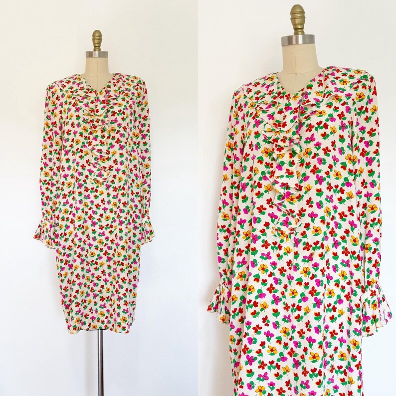 1980s Dress / 1980s Floral Dress / Saks Fifth Avenue / Size XXL