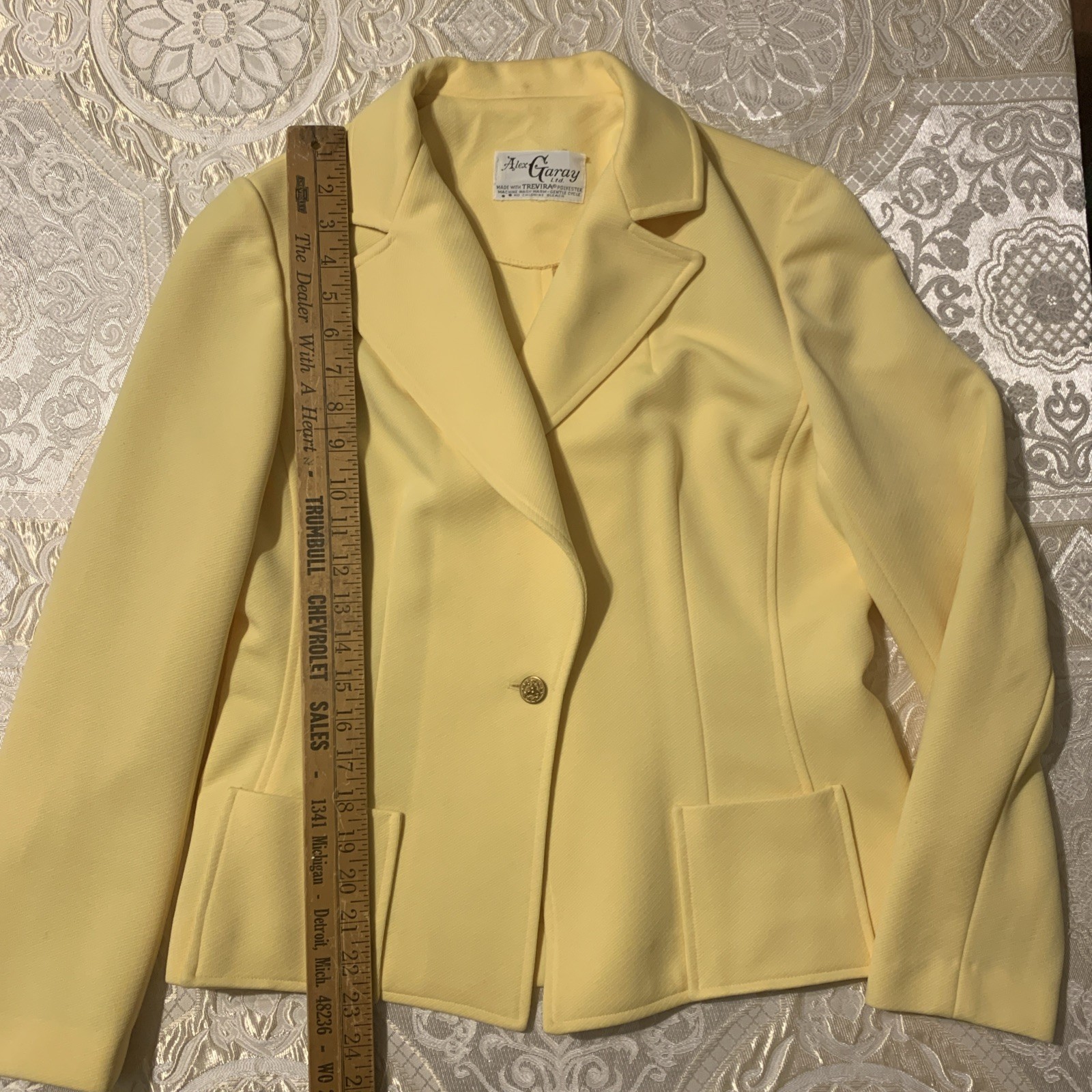 Vtg 60s 70s Alex Garay Trevira Banana Yellow Blazer Jacket Office Siren Disco