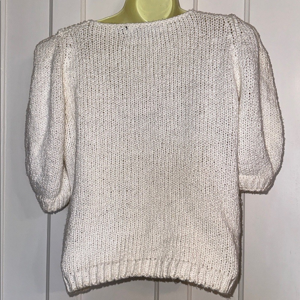 Vintage 80s JEANNE PIERRE Creamy White Puff Sleeve Cotton/Ramie Sweater