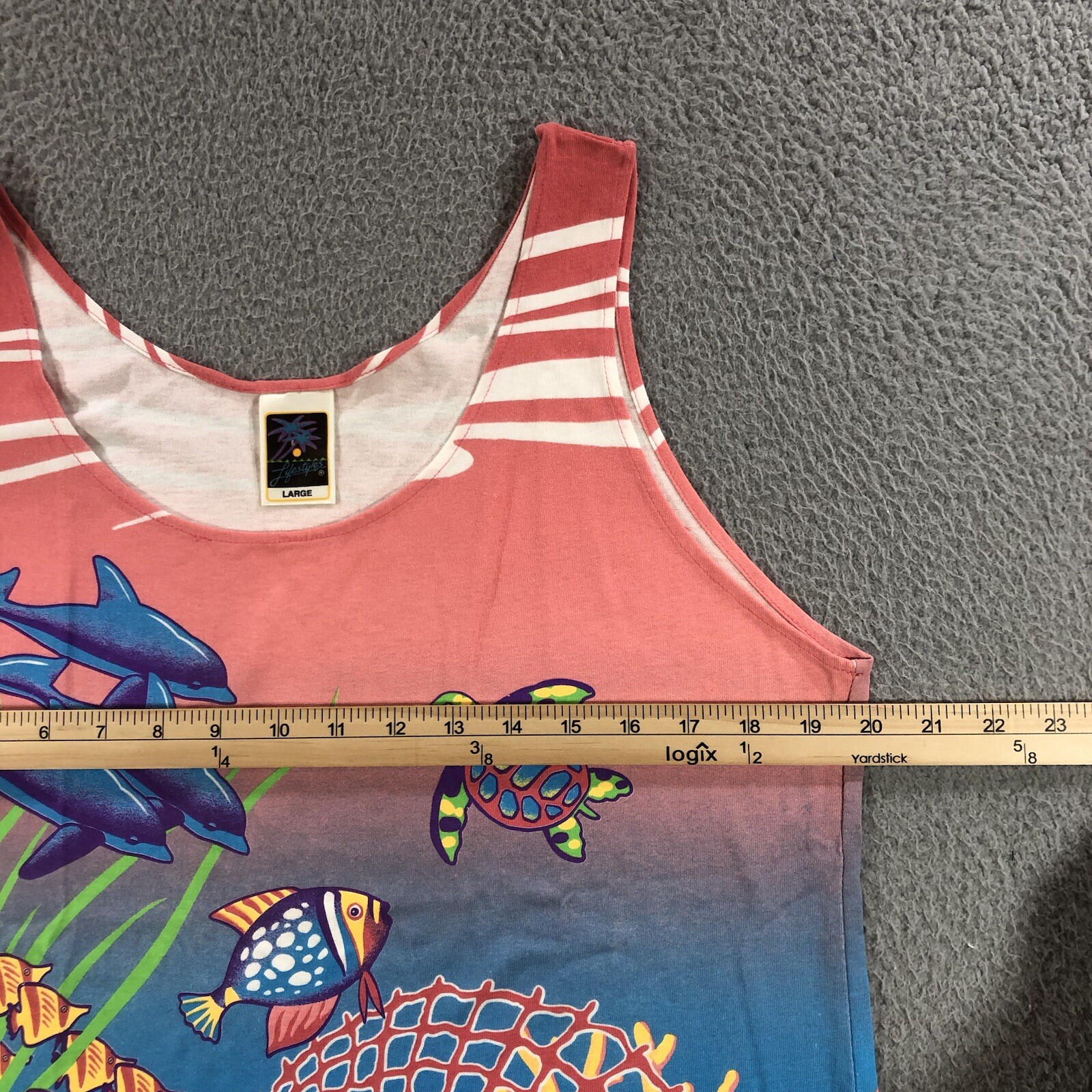 Vtg 90’s Lifestyles Resort Wear Tank Top Women’s L Pink AOP Hawaii Crazy Shirt
