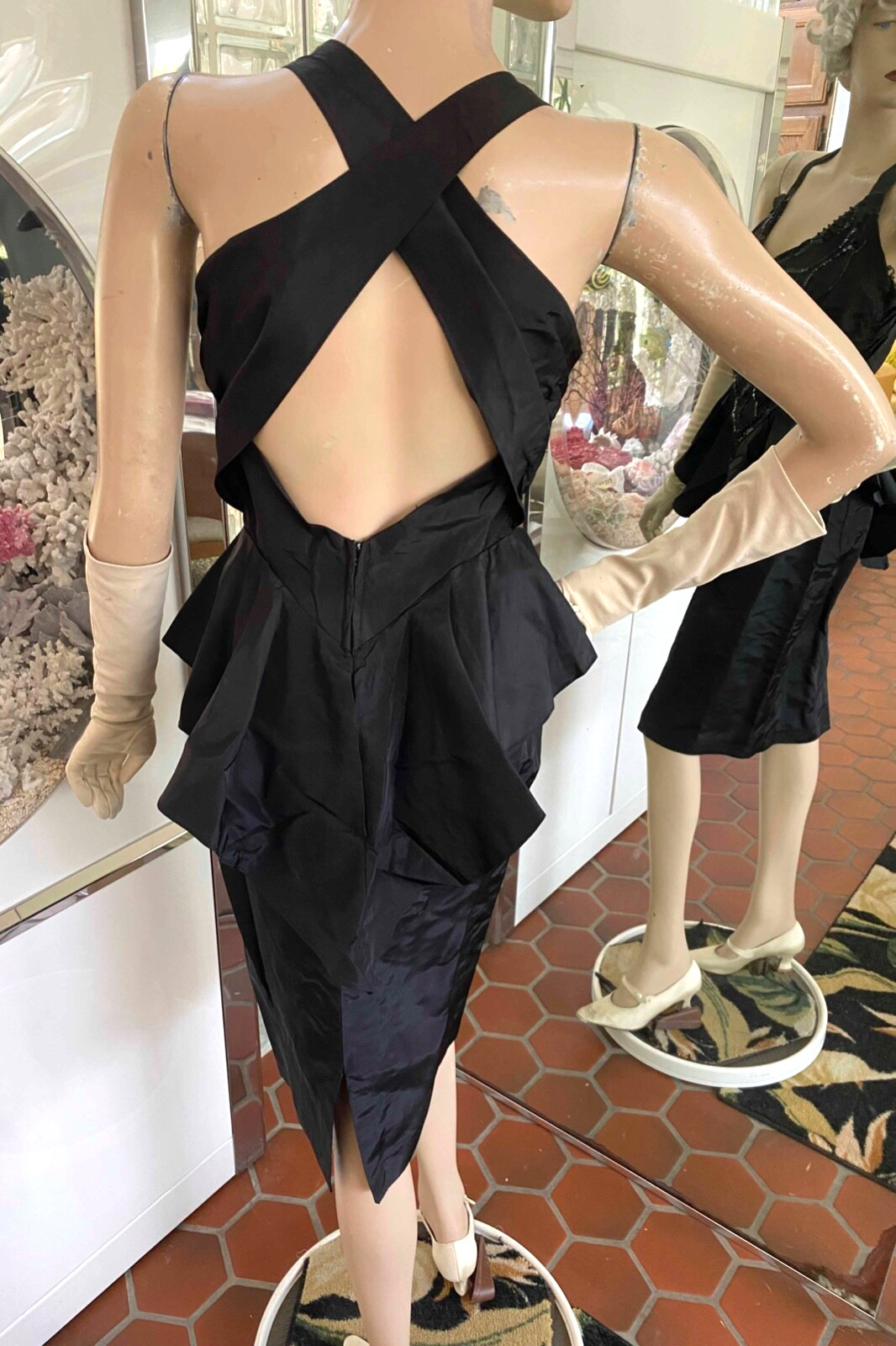 VTG XS SEXY 70s 80s Peplum Wiggle Dress Climax Karen Okada David Howard