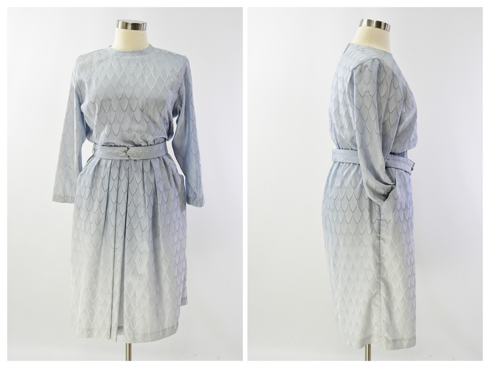 Vintage Ombre Metallic Belted Waist Dress Icy Blue Size L Checkaberry