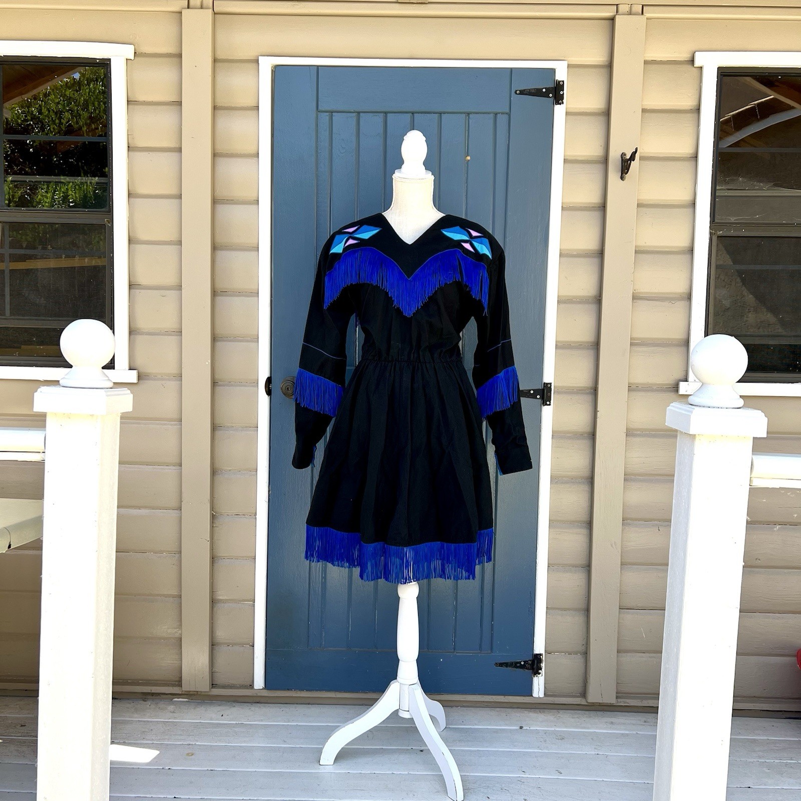 VTG 80s Back at the Ranch Western Fringe Dress Rodeo Cowgirl Southwest Size S