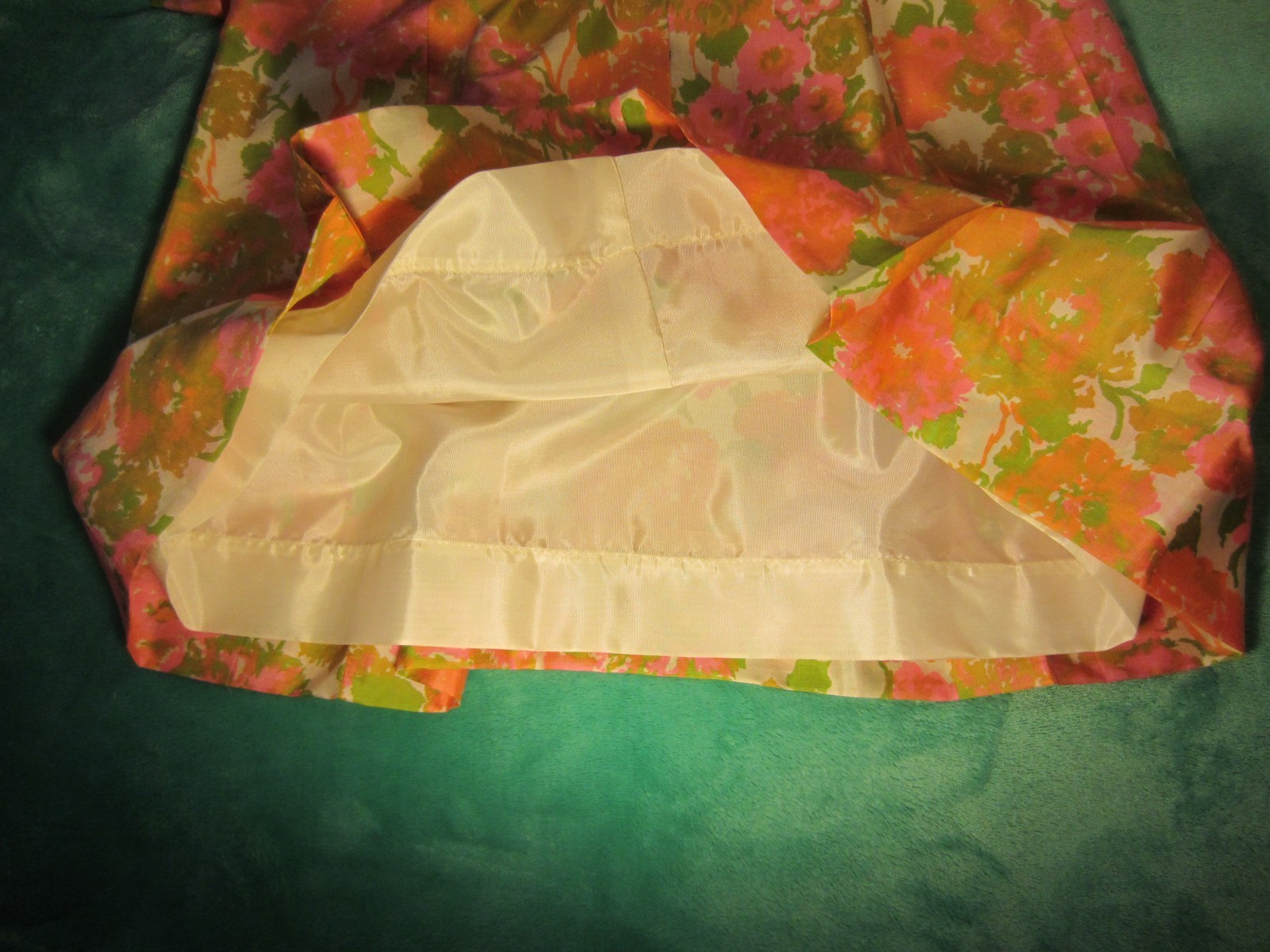 Vintage~Hand Sewn Silk Dress/Belt~60’s Era~Pink/Orange/Olive/Cream~Form Fitting
