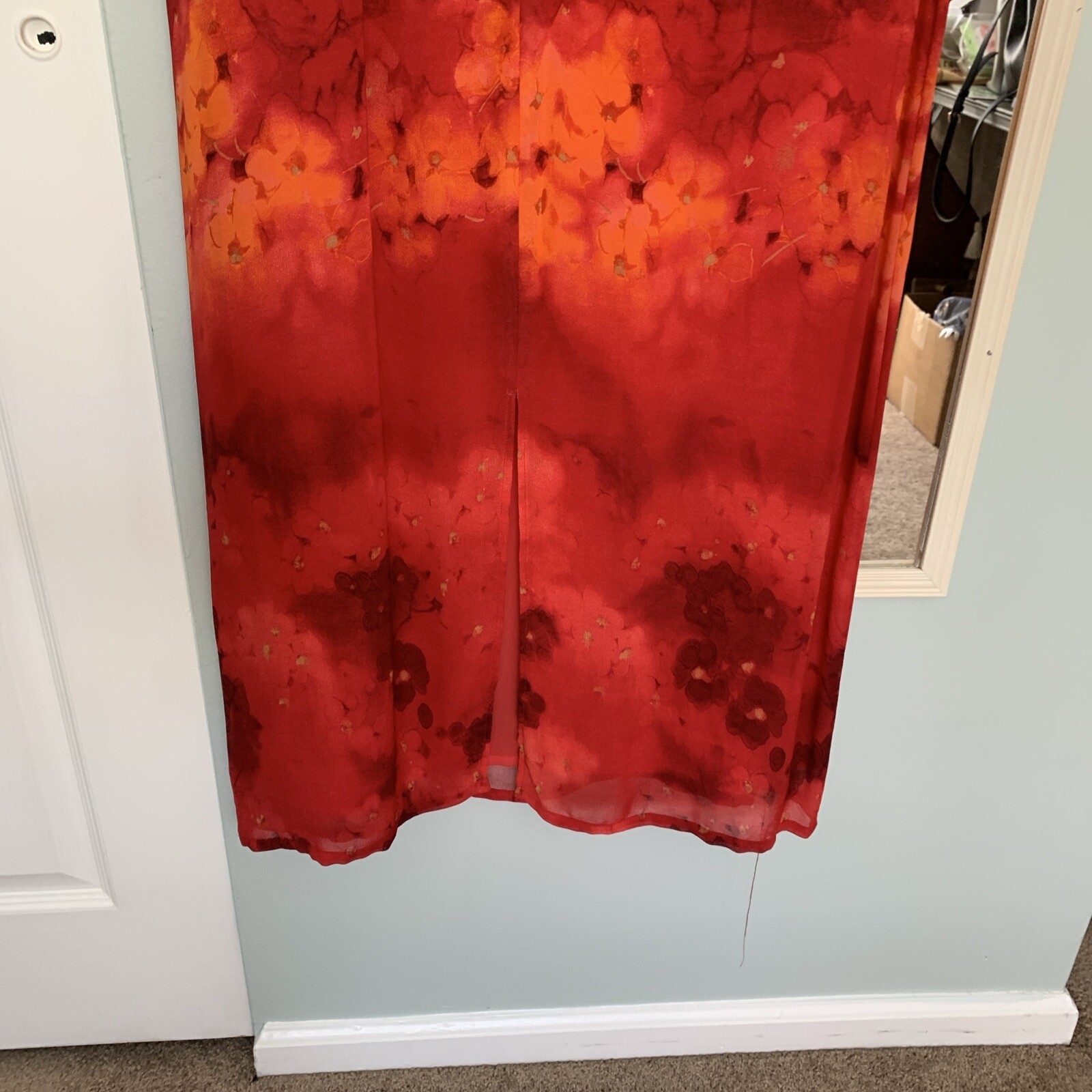 Vtg 90s Donna Ricco New York Cap Sleeve Midi Column Dress Red Orange 12P