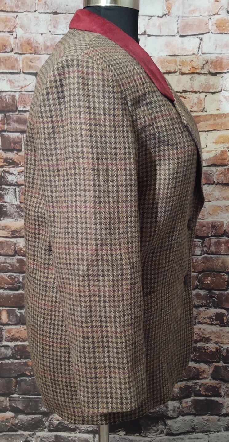 VINTAGE CHARACTER SUBURBAN WEAR WOOL TWEED SUEDE BLAZER JACKET MAROON GREEN sz16