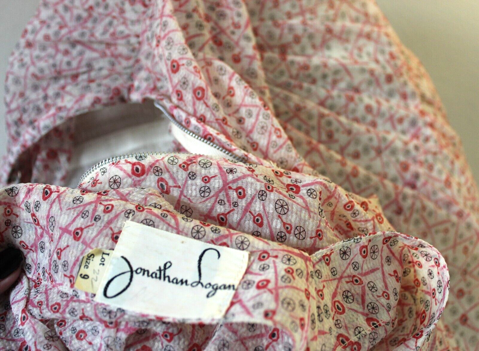 Vintage 50s Jonathan Logan Sheer crepe seersucker atomic novelty print dress