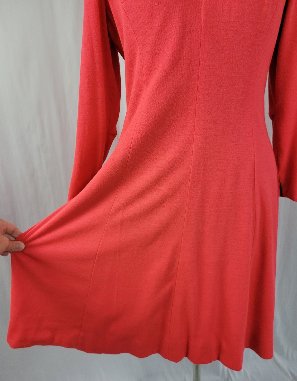 Vintage Lady Carol Coral Knit Princess Seamed Dress w Lining Size MED?