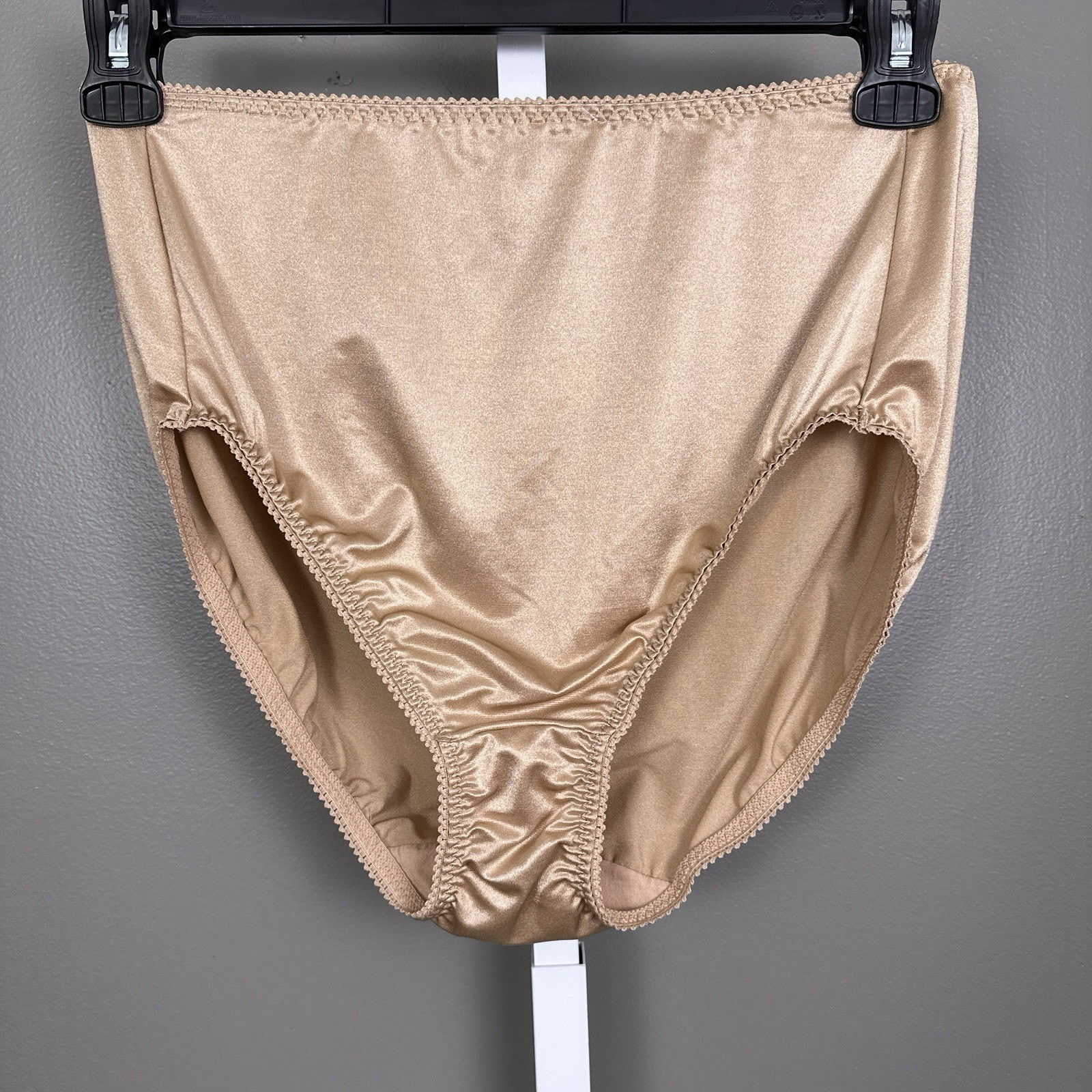 Vanity Fair Hi Cut Brief Panty Shiny Nylon Satin Stretch 10 3XL Tan Beige 48301