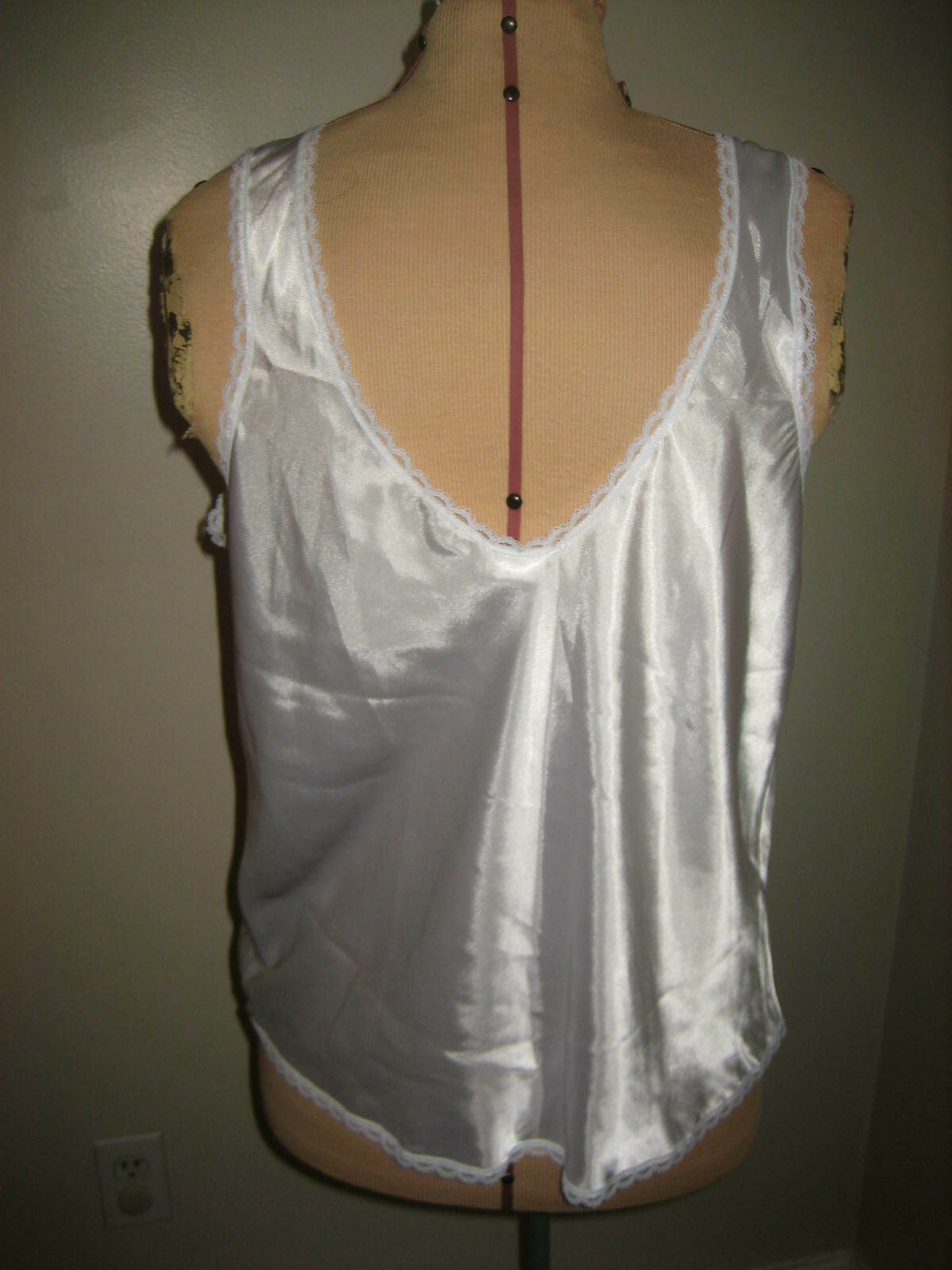 SANMARK STARDUST White Polyester Satin Camisole, Lace Trim – 32008 – Size M