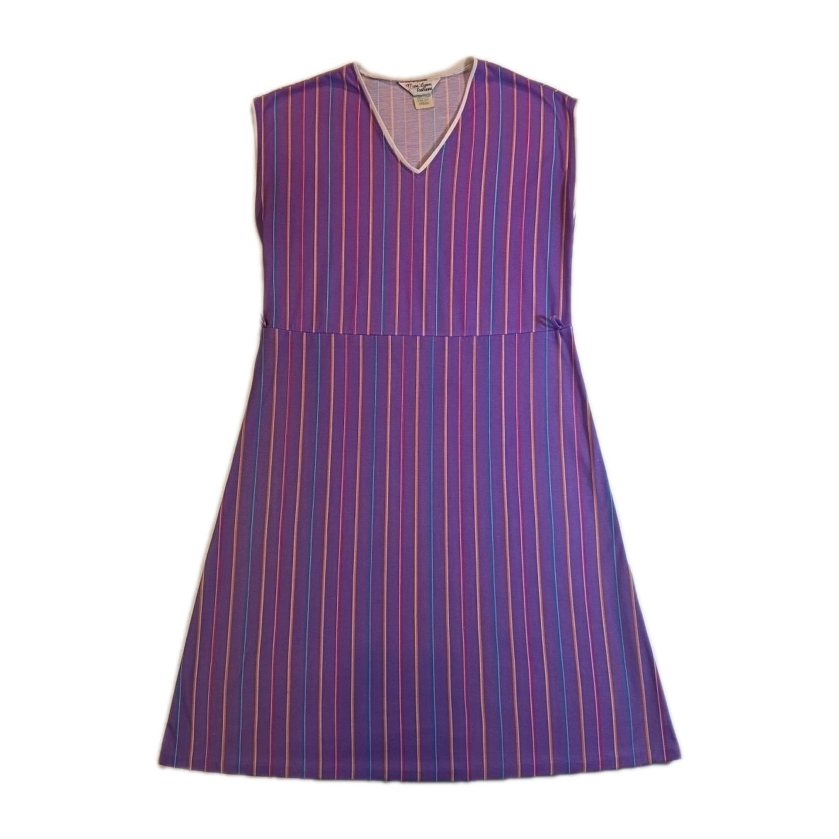 Vintage Purple Multicolored Striped Mari Lynn Fashion Midi Dress – Size 10P