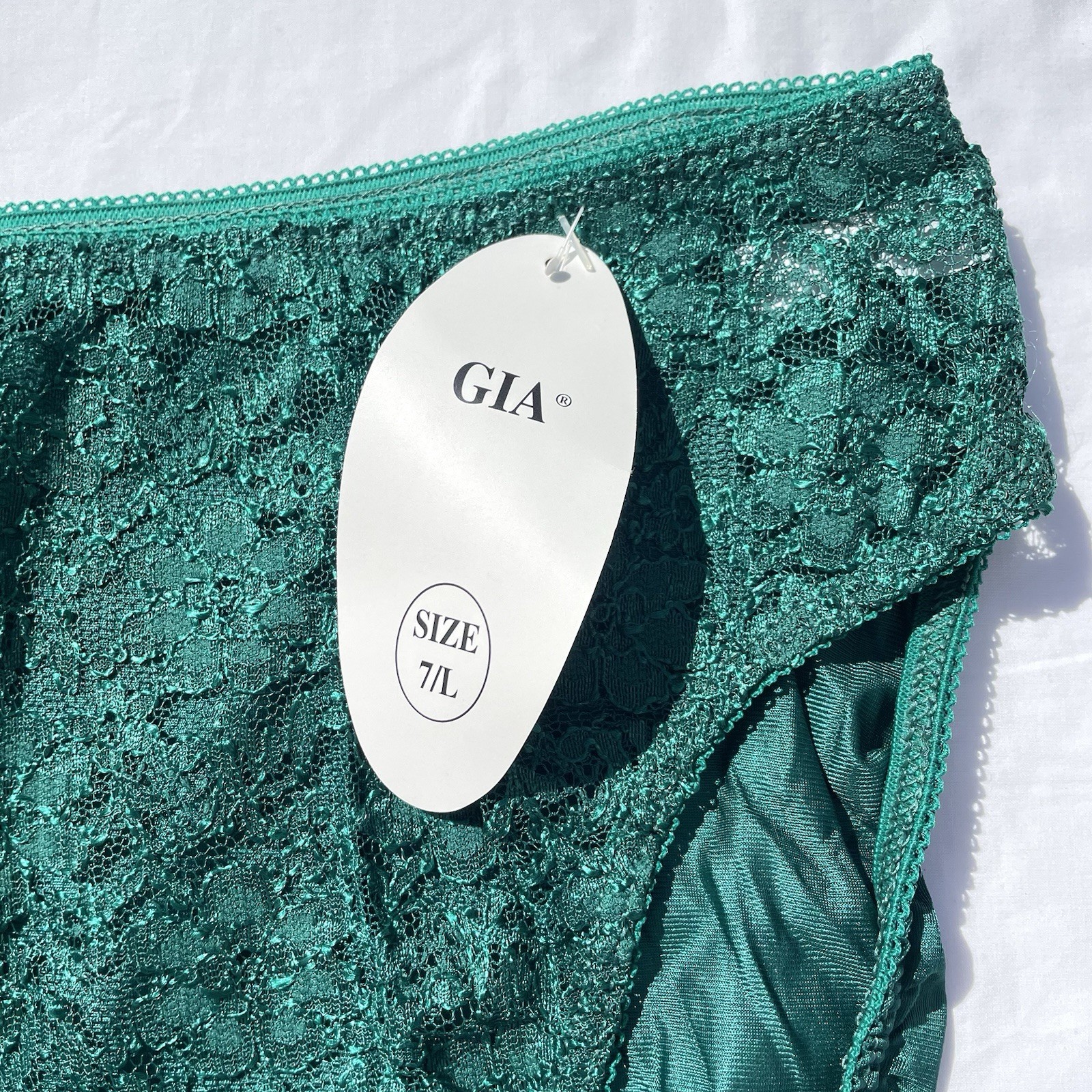 Vintage Gia High Cut Satin Lace Panties Womens Large 7 Green