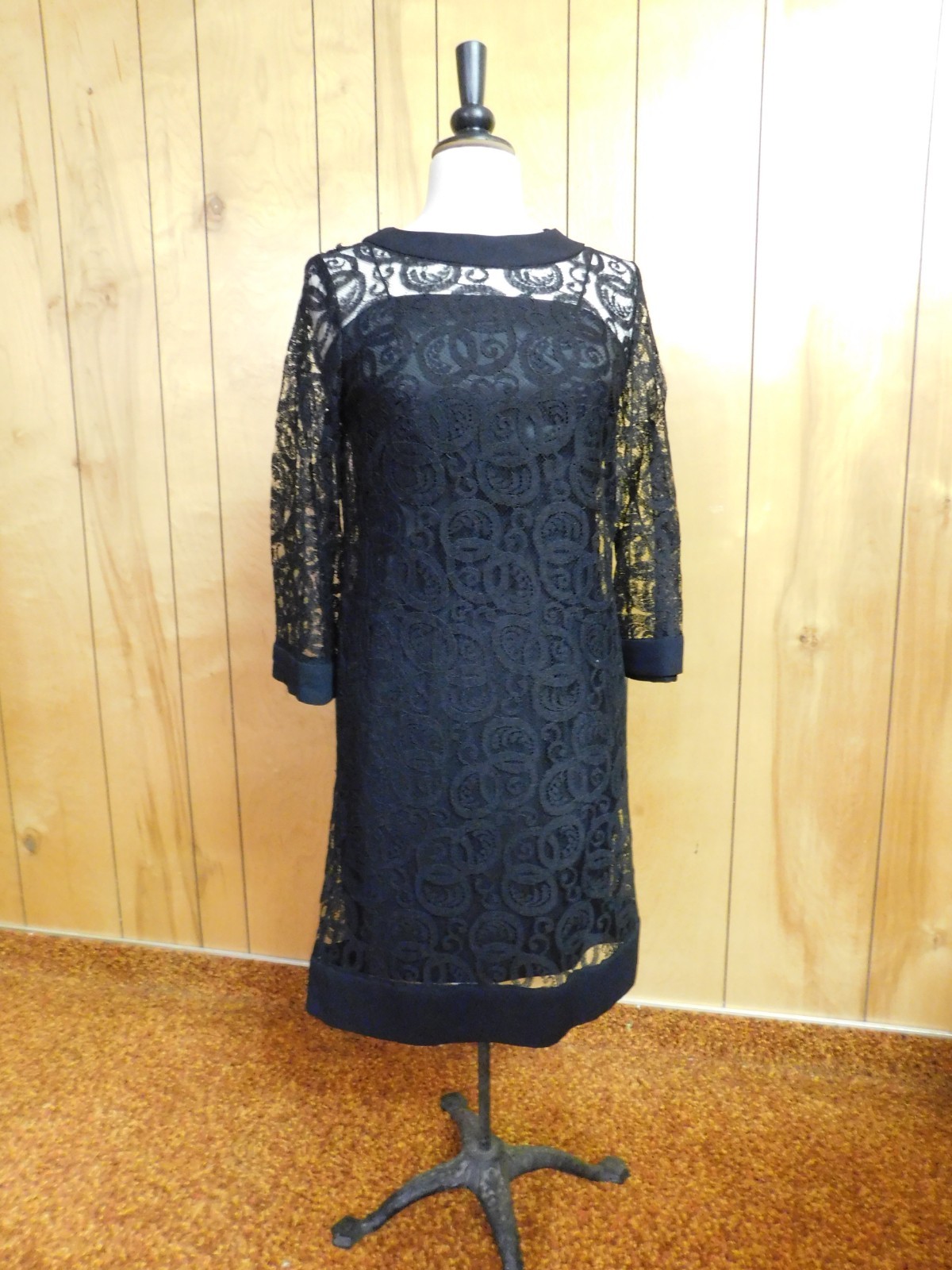 Vintage ELINOR GAY Lace over Black Slip „Little Black Dress” Waist 31″ *