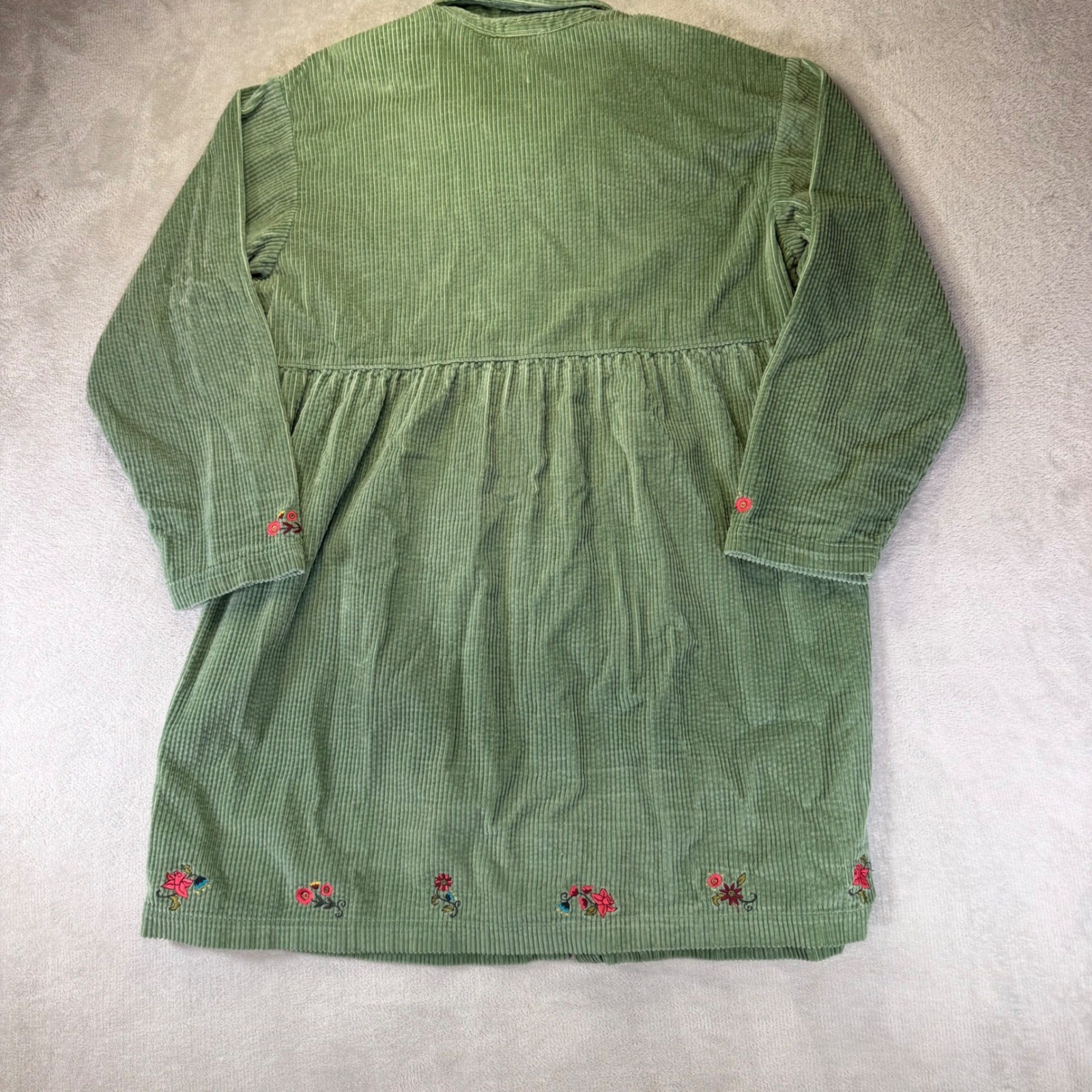 Vintage Disney Store Mickey Minnie Mouse Corduroy Dress Sage Green Floral Large