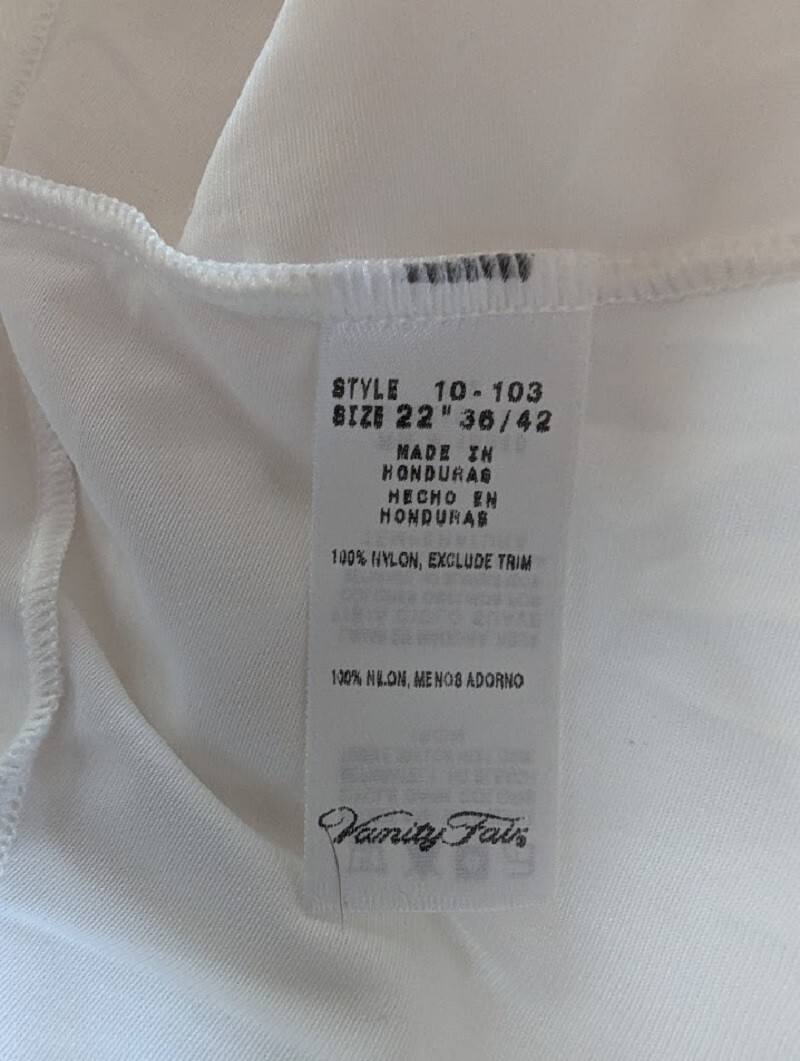 Vanity Fair White Nylon Full Slip Lace Trim Style 10-103 Size 36/42 M/L 22″ Long