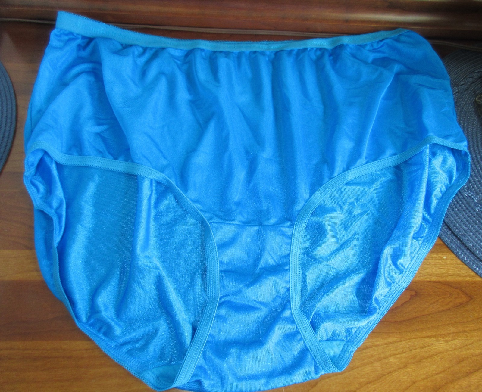 WIDE GUSSET silky sheer nylon JEWELL BLUE SISSY HI CUT panties brief 10 / 3X