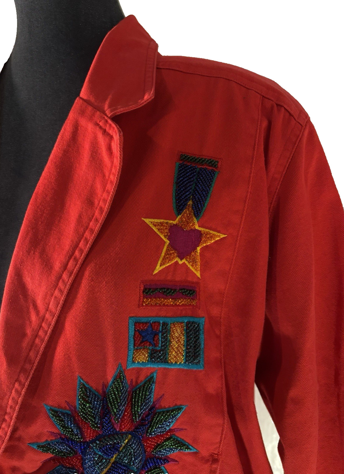 Vtg 90s Jacket Embroidered Heavily Beaded Military Style Medals SZ 6 Maximalist