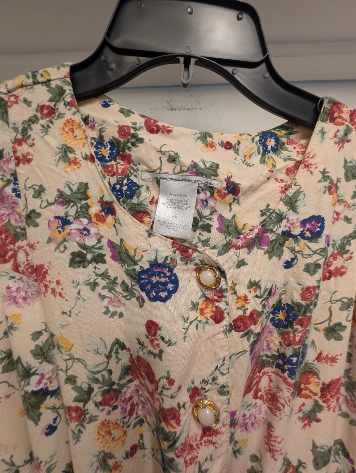 Vintage Floral Dress Buttons 1980’s 1940’s Size 12 Wartime Lindyhop Medium Large