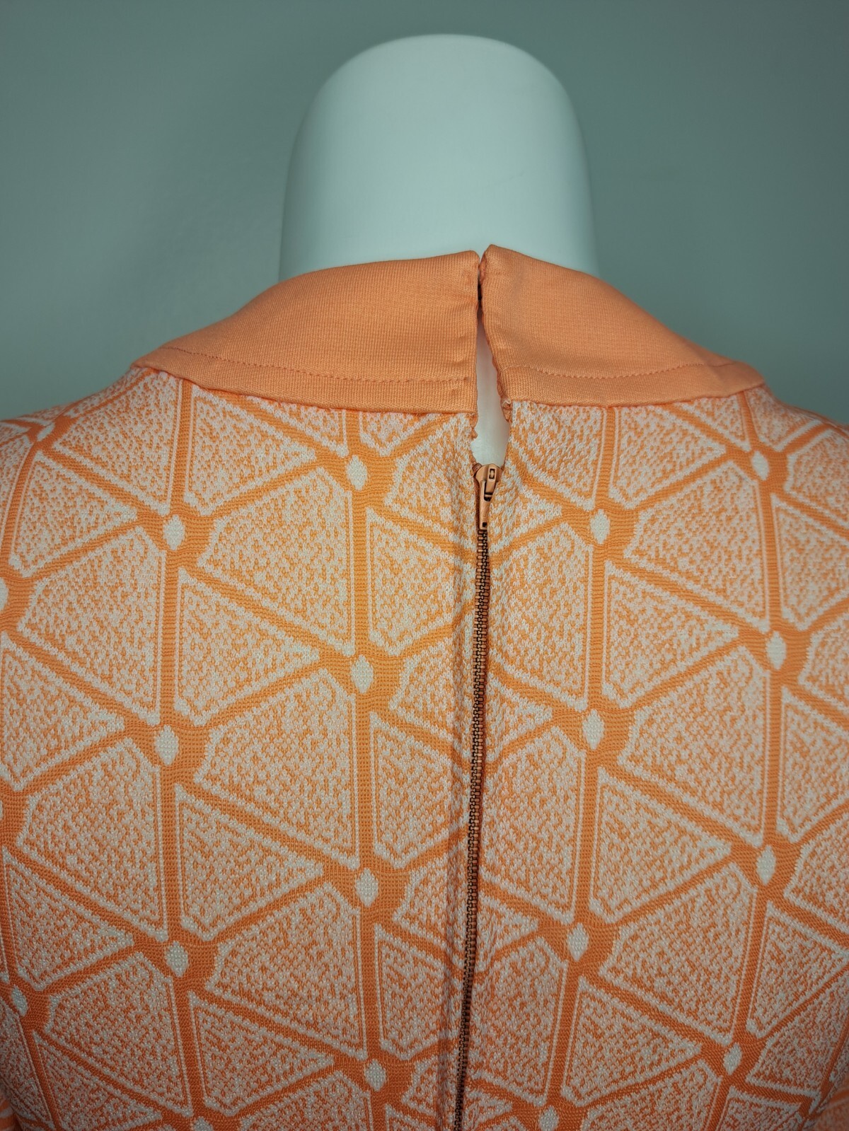 70s Handmade Shift Dress Orange White Double-knit Long Sleeve Back Zip 12
