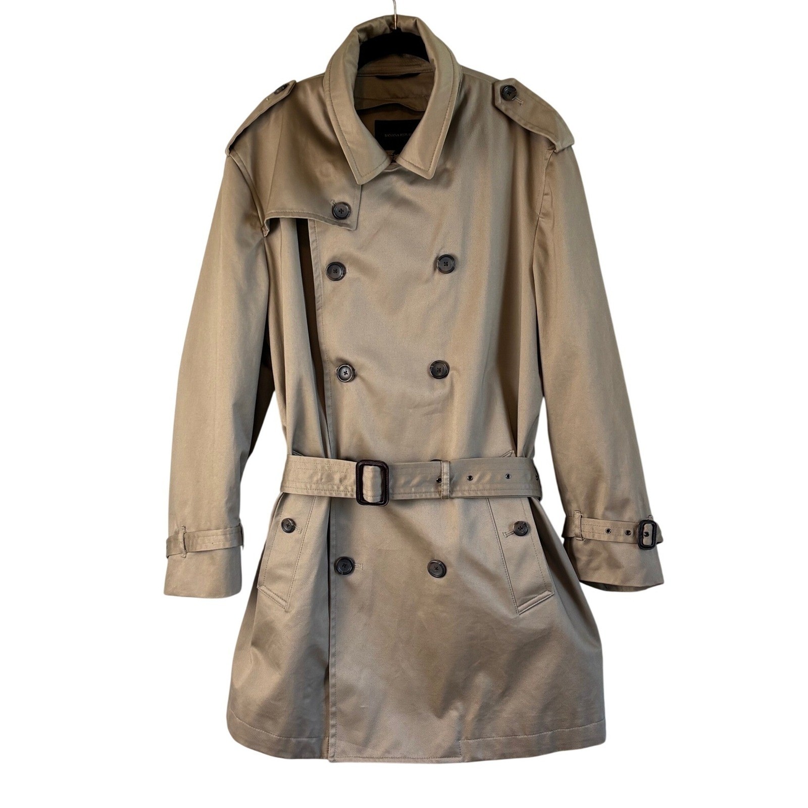 Banana Republic Trench Coat Tan Khaki Double Breasted Belted Classic Preppy Chic