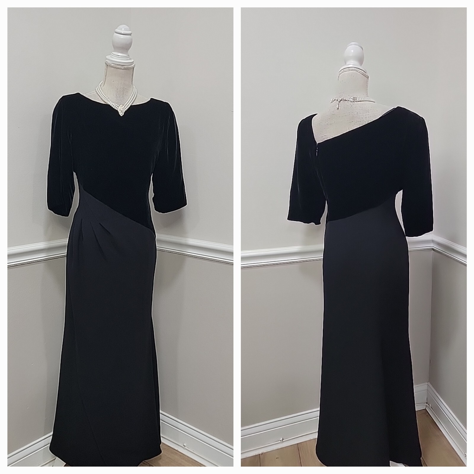 Vtg 80s Neiman Marcus Kathryn Dianos Black Velvet Opera Dress/Evening Maxi Dress