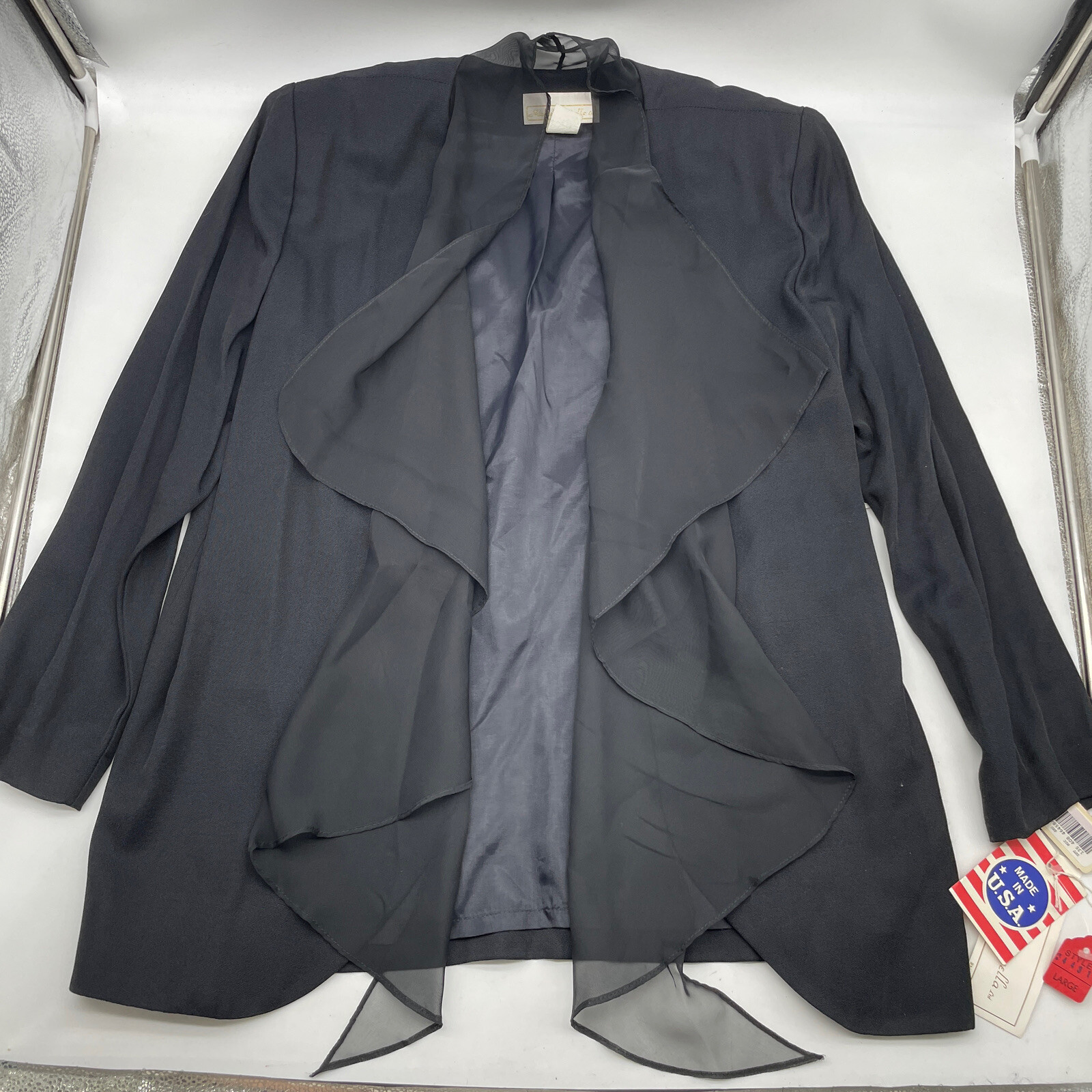 Vintage Michael Marcella Ltd Black Lace Padded Shoulder Flowy Jacket Women’s L