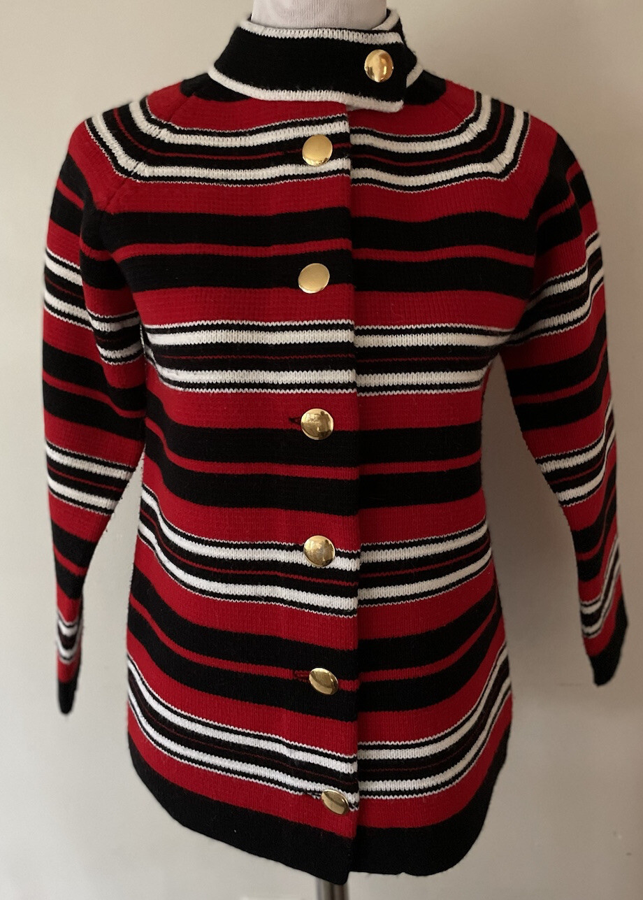 Hand Loomed HAND FULL FASHIONED Import Striped Cardigan Sweater Size A (S)