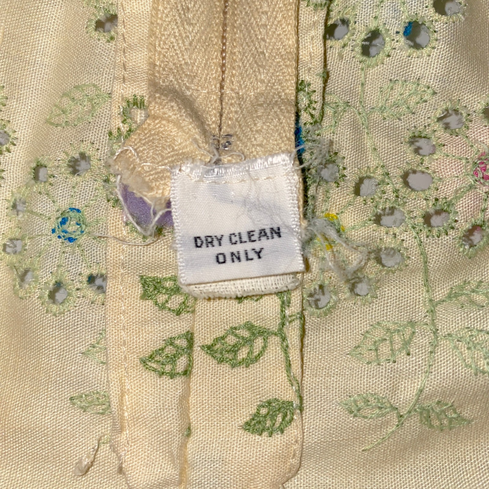 Bonwit Teller Vintage Skirt Set Medium Beige Green Eyelet Lace Leaves Pom Poms