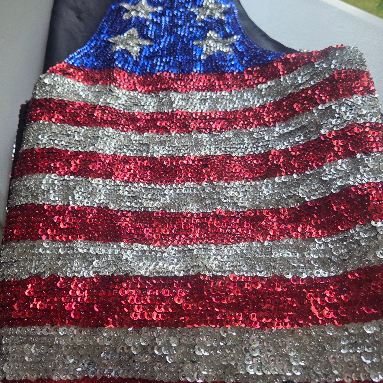 Vintage American Flag Sequin Vest XXL 4th of July Patriotic Stars Stripes USA