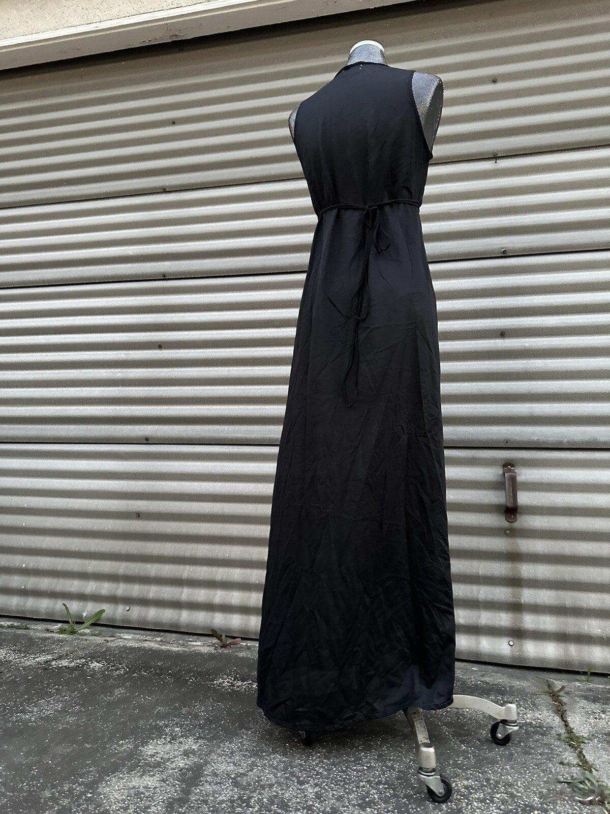Vintage 80s Black AVIAN Lace Long Lingerie Nightgown Dress Sleepwear – S