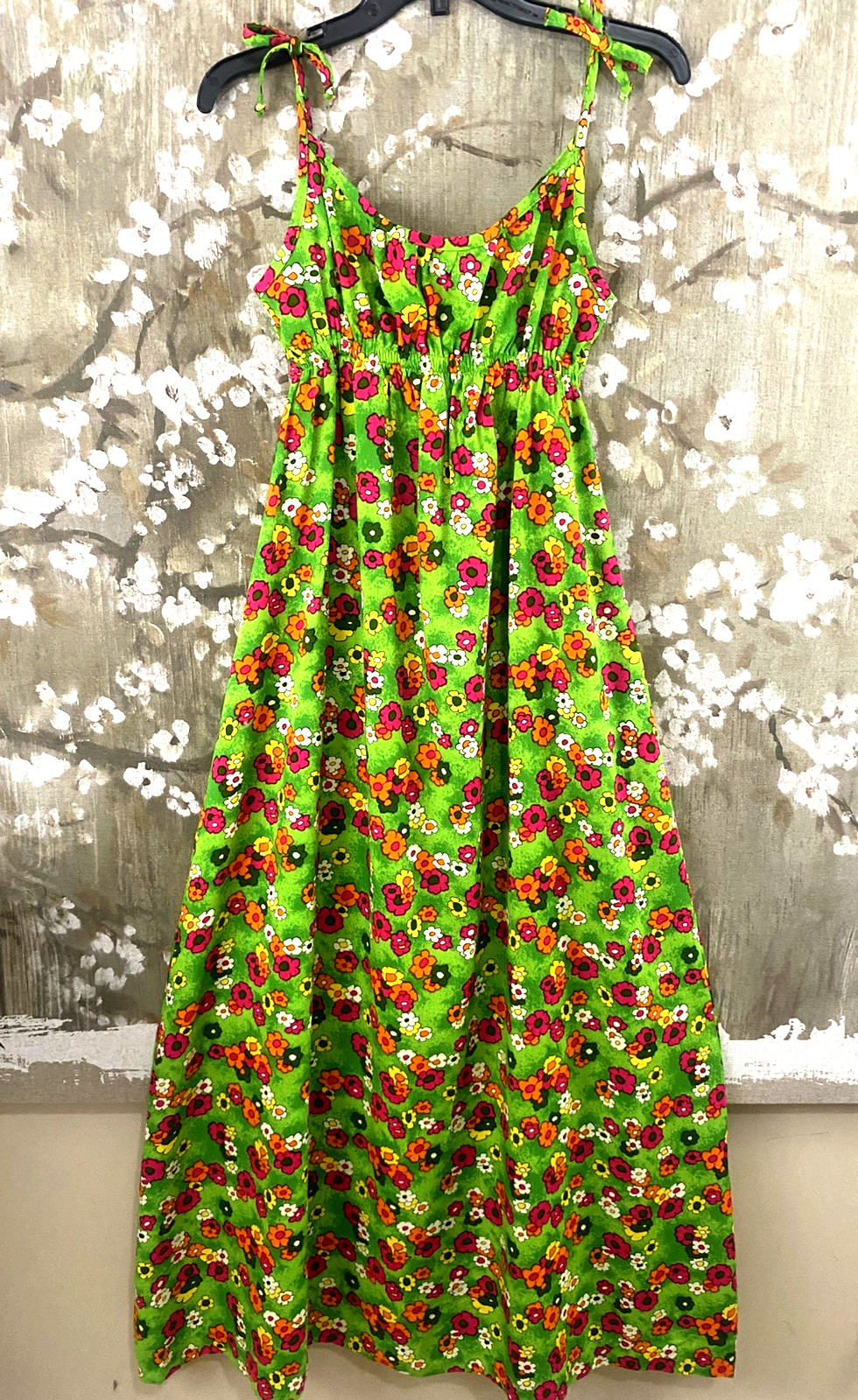 VTG 60’s-70’s Vibrant Groovy Flower Power Psychedelic TOP DRAWER Long Dress JR S